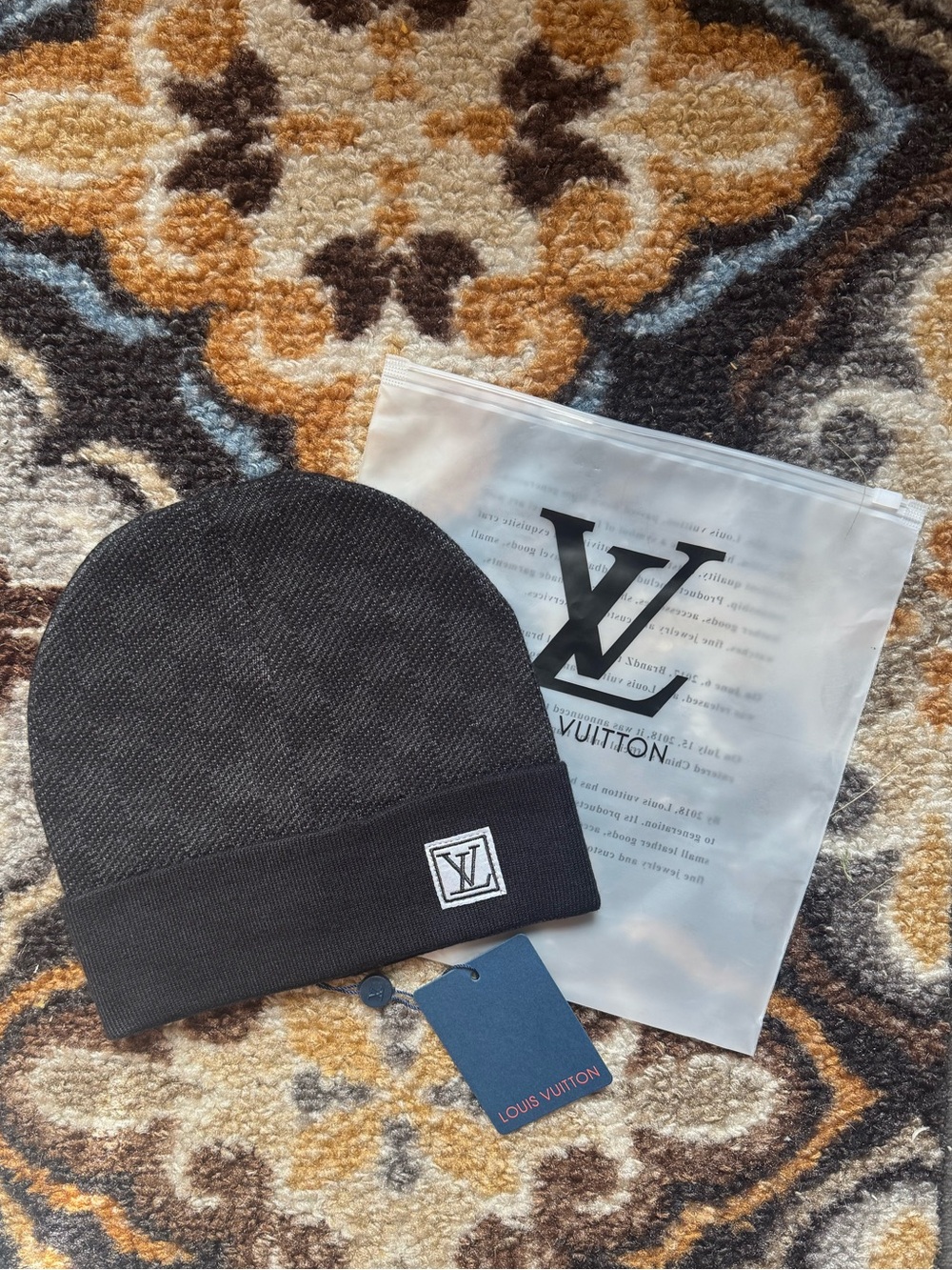Louis Vuitton Black Knit Cuffed Beanie with LV Patch